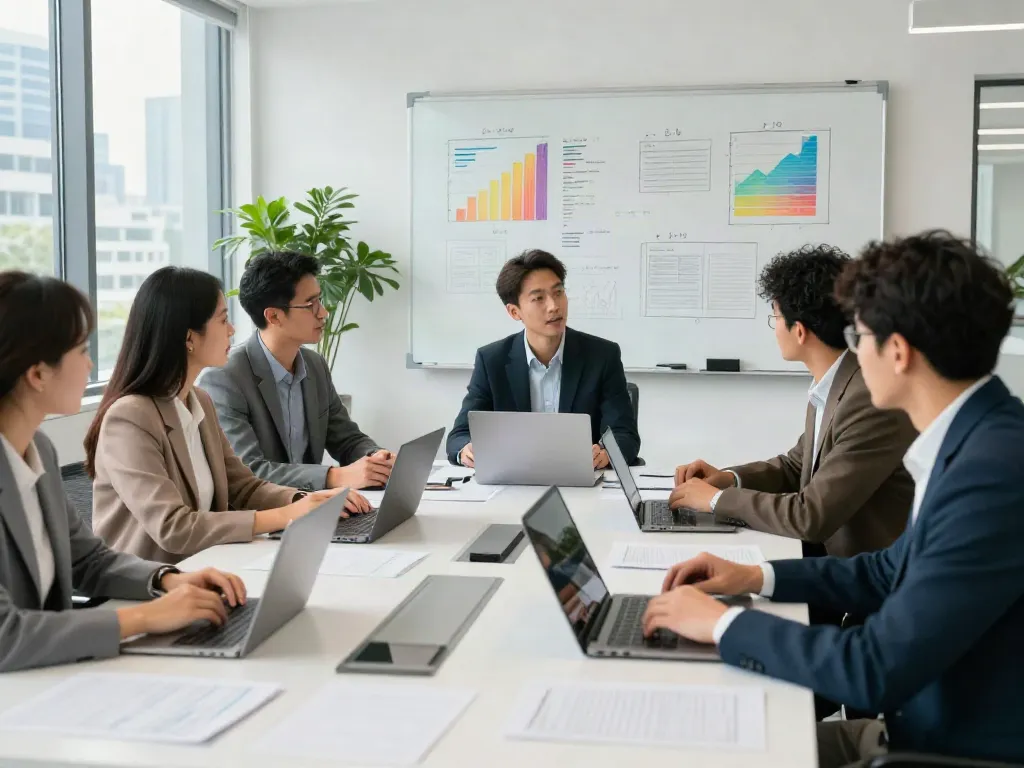 Collaborative business meeting featuring banorte empresas financial strategies in a modern office.