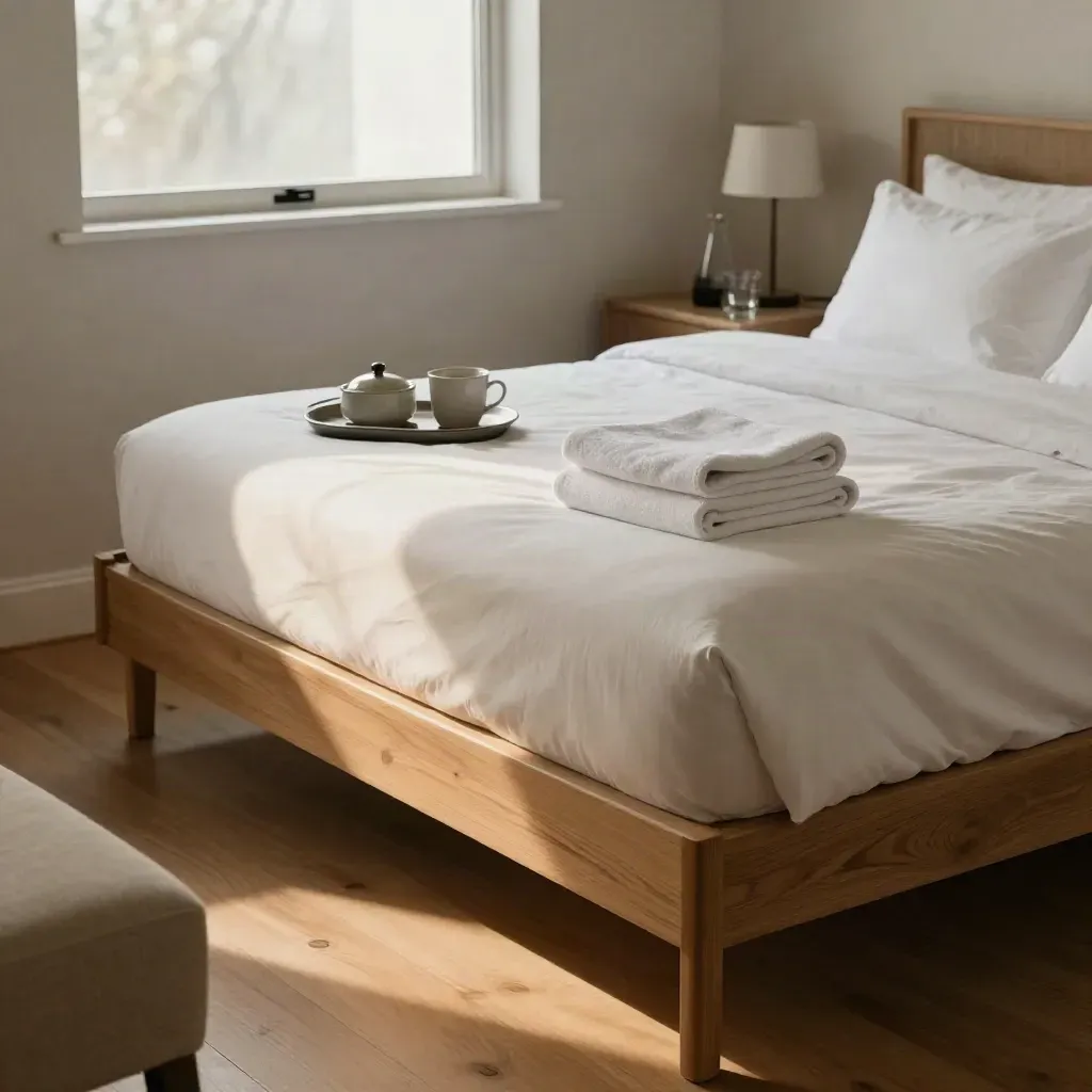 Cozy Anchorage B&B room with made bed, towels, breakfast tray, and morning window light.