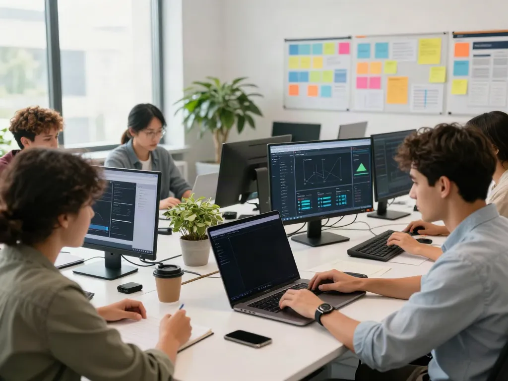 Developers collaborating in an innovative tech workspace, hop over to this site for insights.